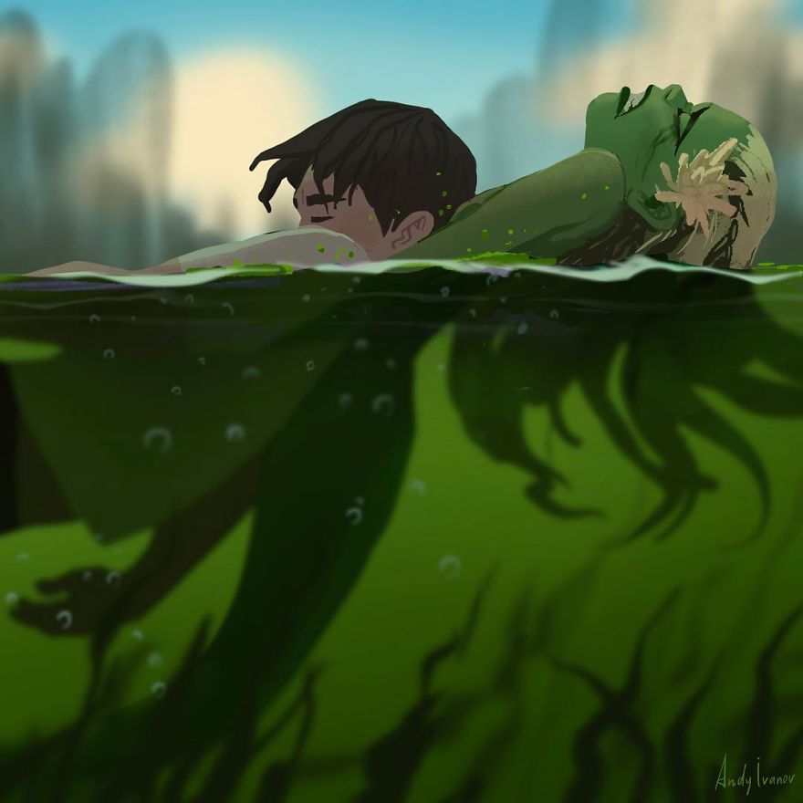 An emotional heart touching digital artwork-Green Mermaid